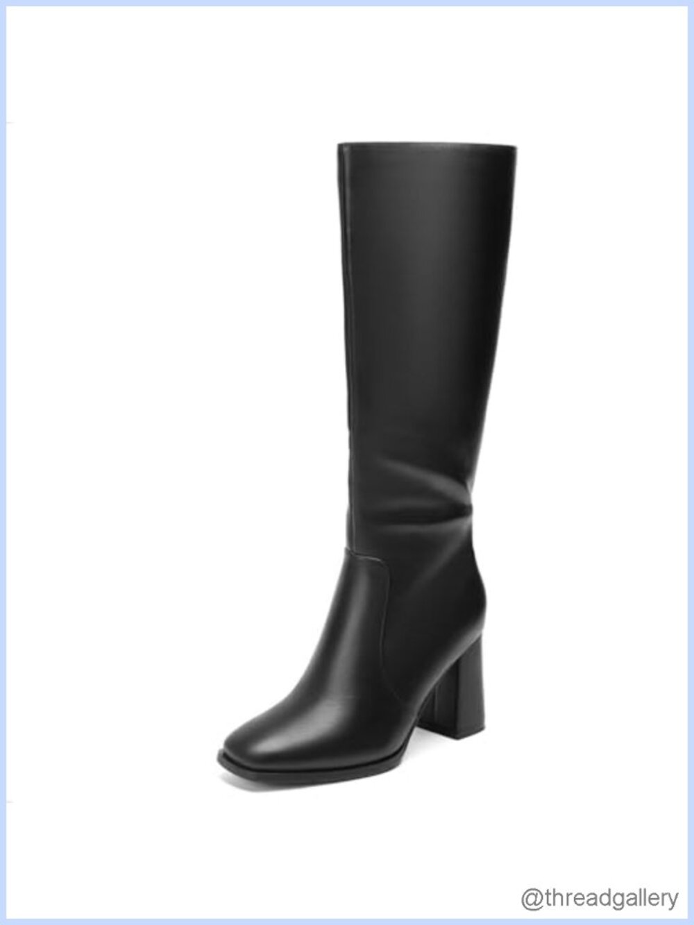 Wide Calf Knee High Boots Women Square Toe Chunky Heel Tall Faux Leather